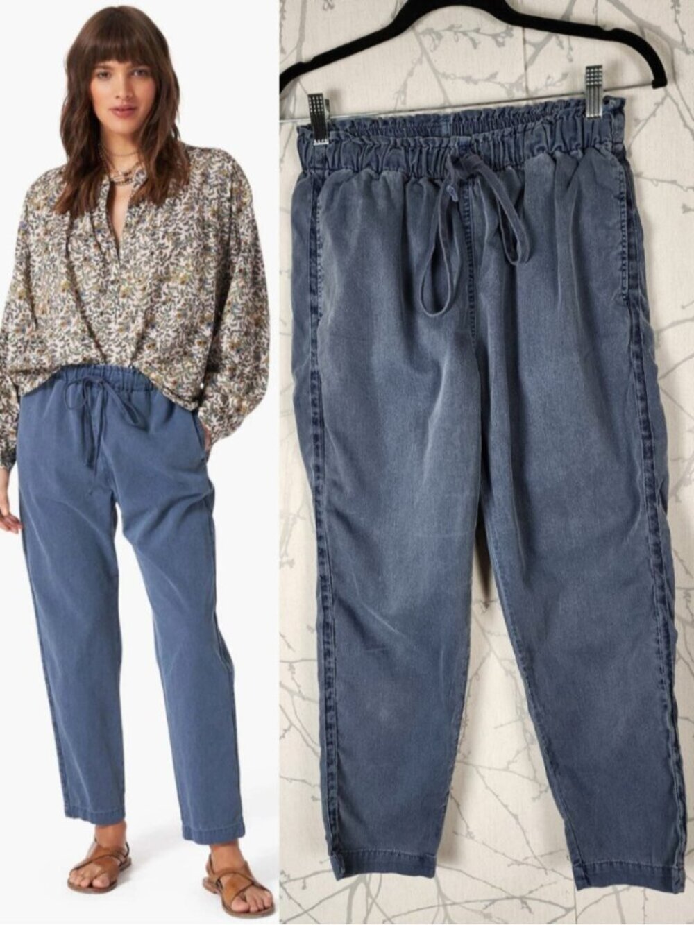 Xirena Washed Blue Cotton Twill Elastic Waist Rex Pants